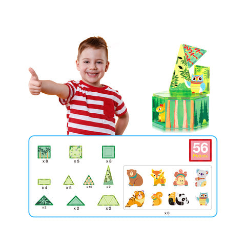 Magnet Tile Building Blocks Forest Animal Theme Toy Set with 8 Character Action Figures