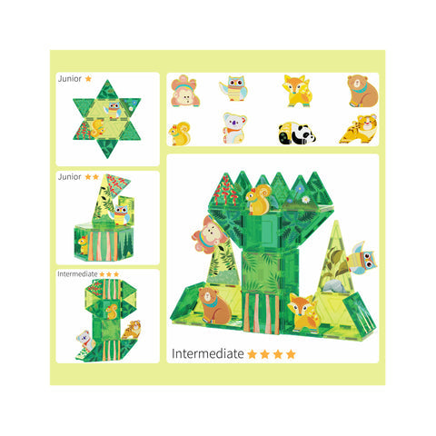 Magnet Tile Building Blocks Forest Animal Theme Toy Set with 8 Character Action Figures