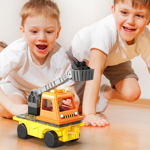 Magnet Tile Building Blocks 3-in-1 Crane, Dump Truck, and Ladder Construction Vehicle