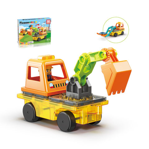 Magnet Tiles Building Block 2in1 Excavator & Backhoe Brick Playset