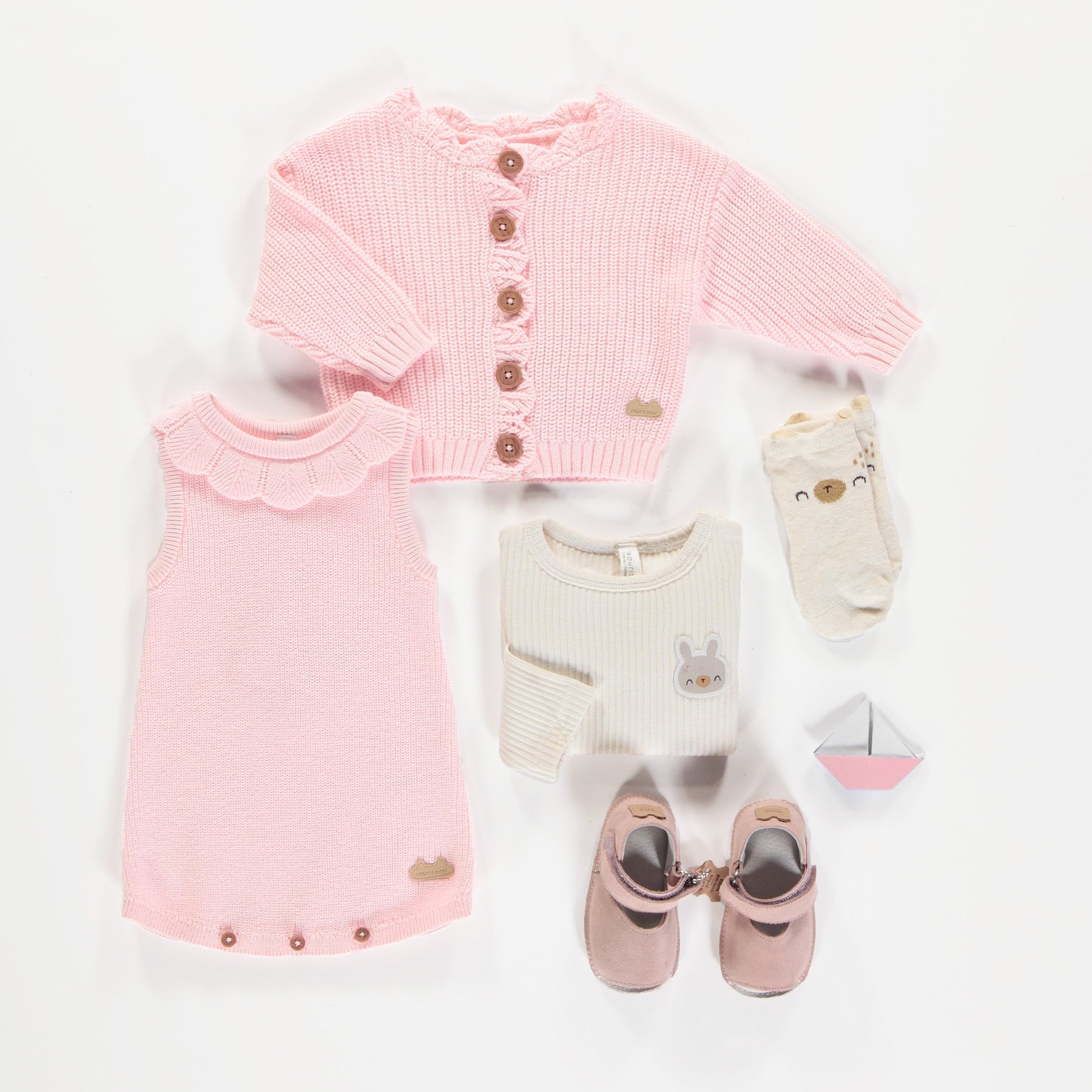 RIBBED KNIT CARDIGAN LONG SLEEVES PINK, NEWBORN