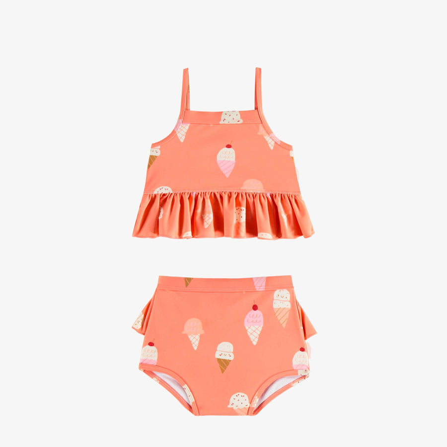 PEACH TWO PIECES SWIMSUIT WITH ICE CREAM CONE PRINT, BABY