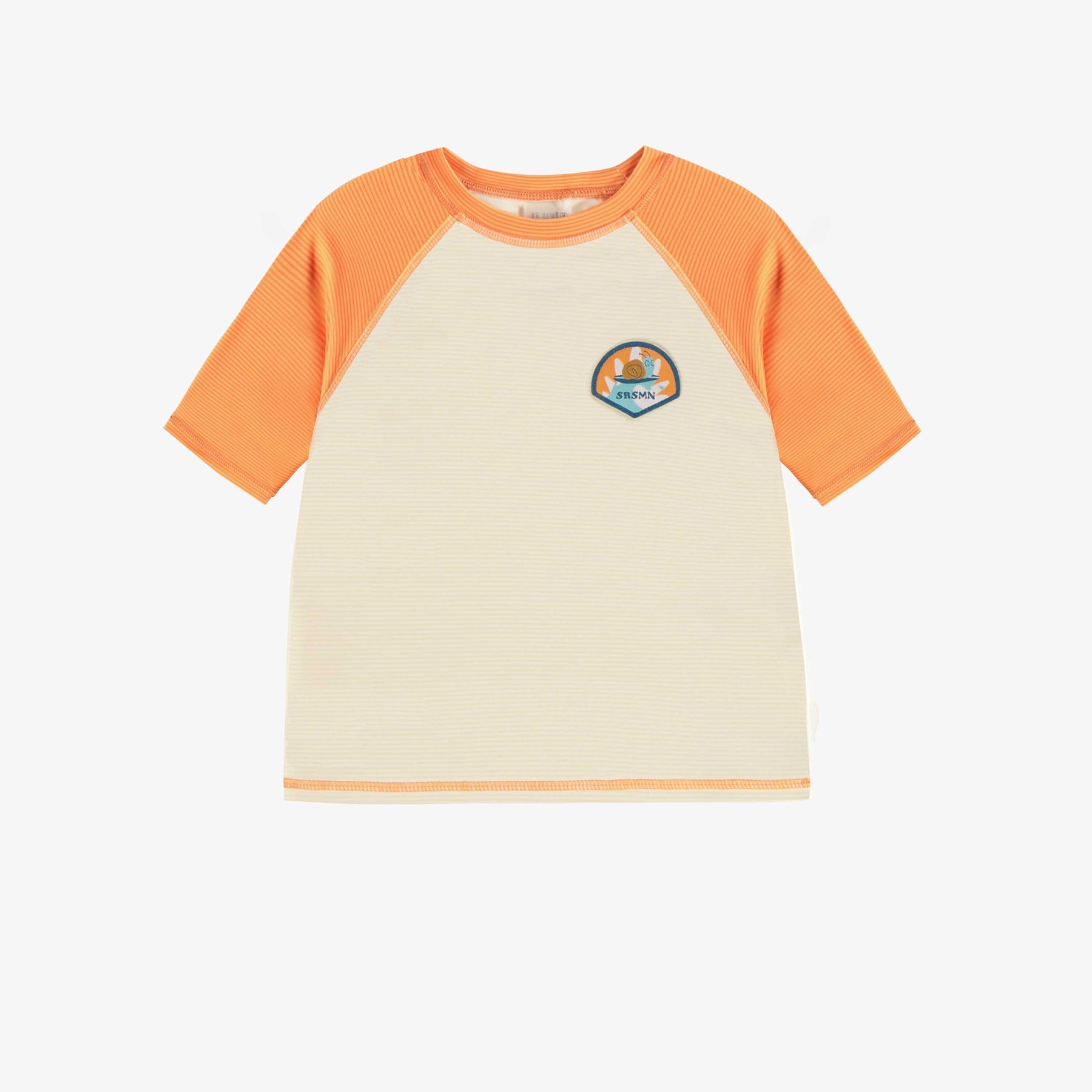 CREAM AND ORANGE SHORT SLEEVES SWIMMING T-SHIRT , BABY