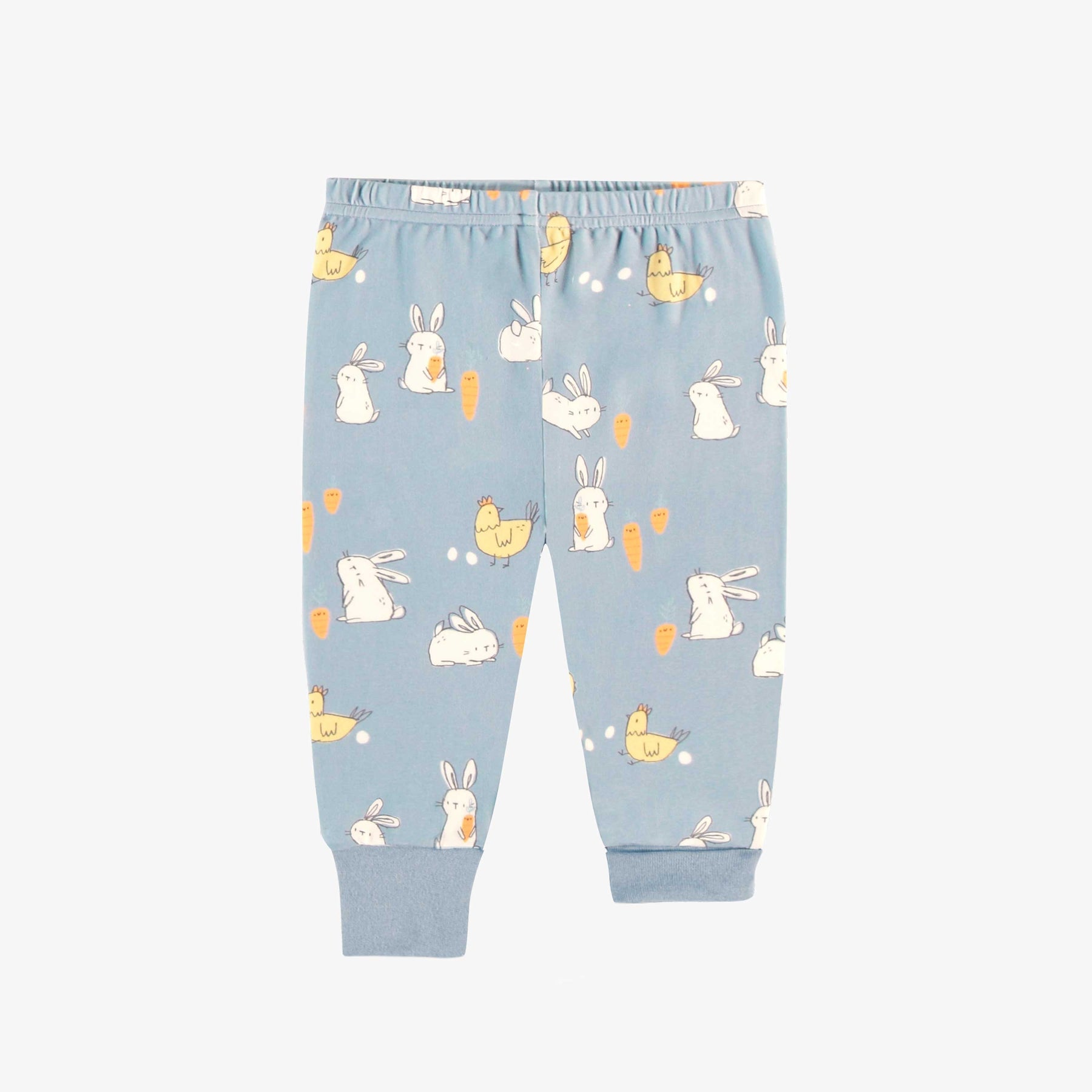 CREAM AND BLUE TWO-PIECES PAJAMA WITH BUNNIES CHICKENS PRINT, BABY