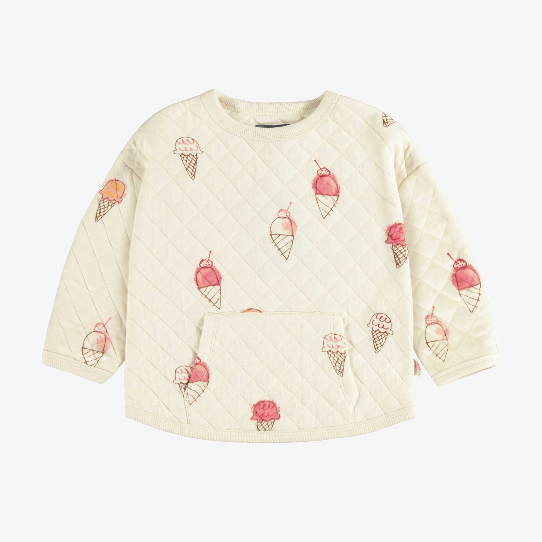 CREAM SWEATSHIRT WITH ICE PRINT QUILTED JERSEY, BABY