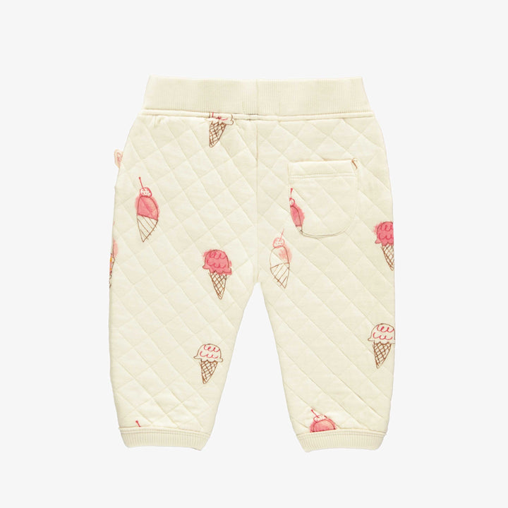 CREAM COLORED QUILTED JERSEY PANTS WITH ICE PRINT, BABY