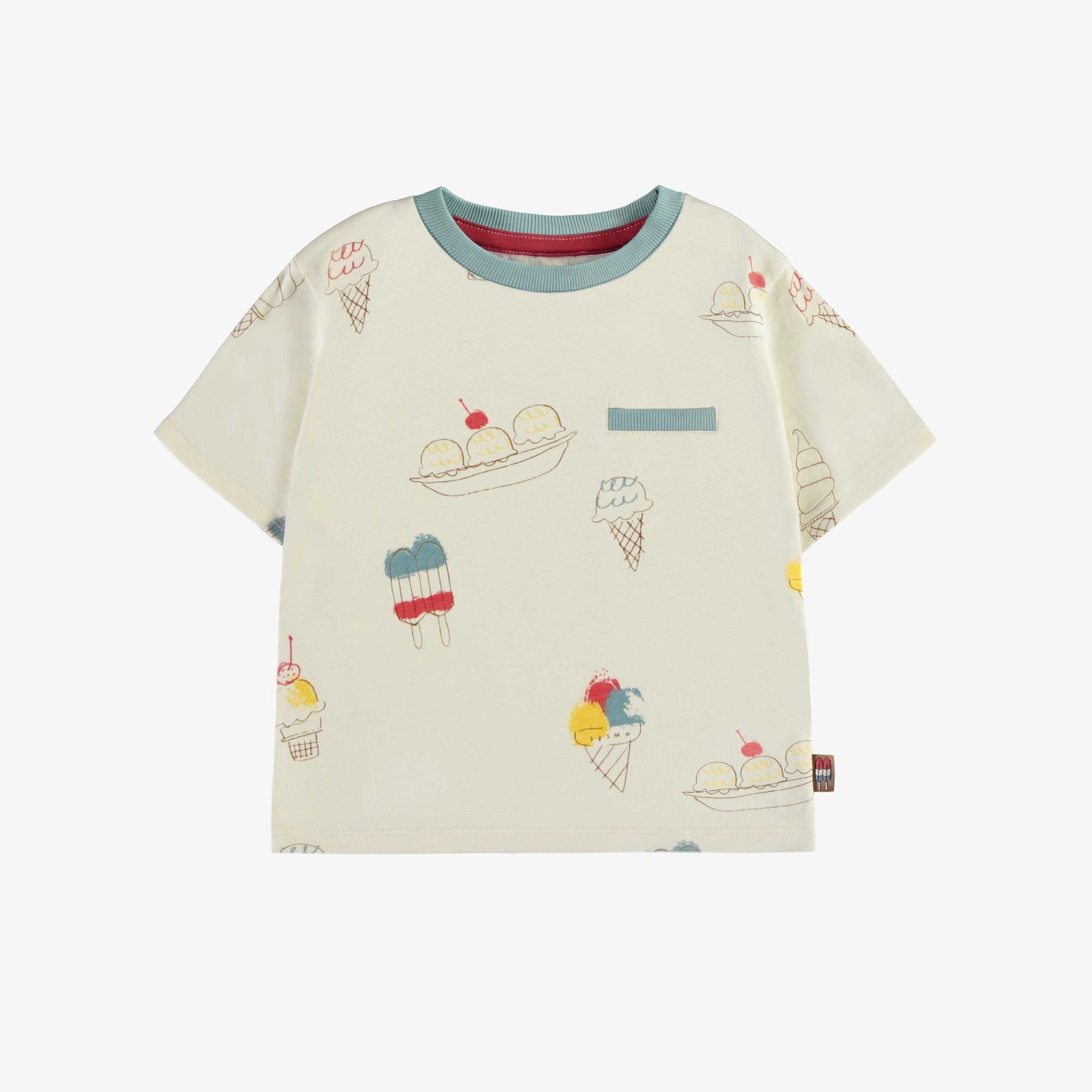 CREAM SHORT SLEEVE T-SHIRT WITH ICE PATTERN, COTTON, BABY