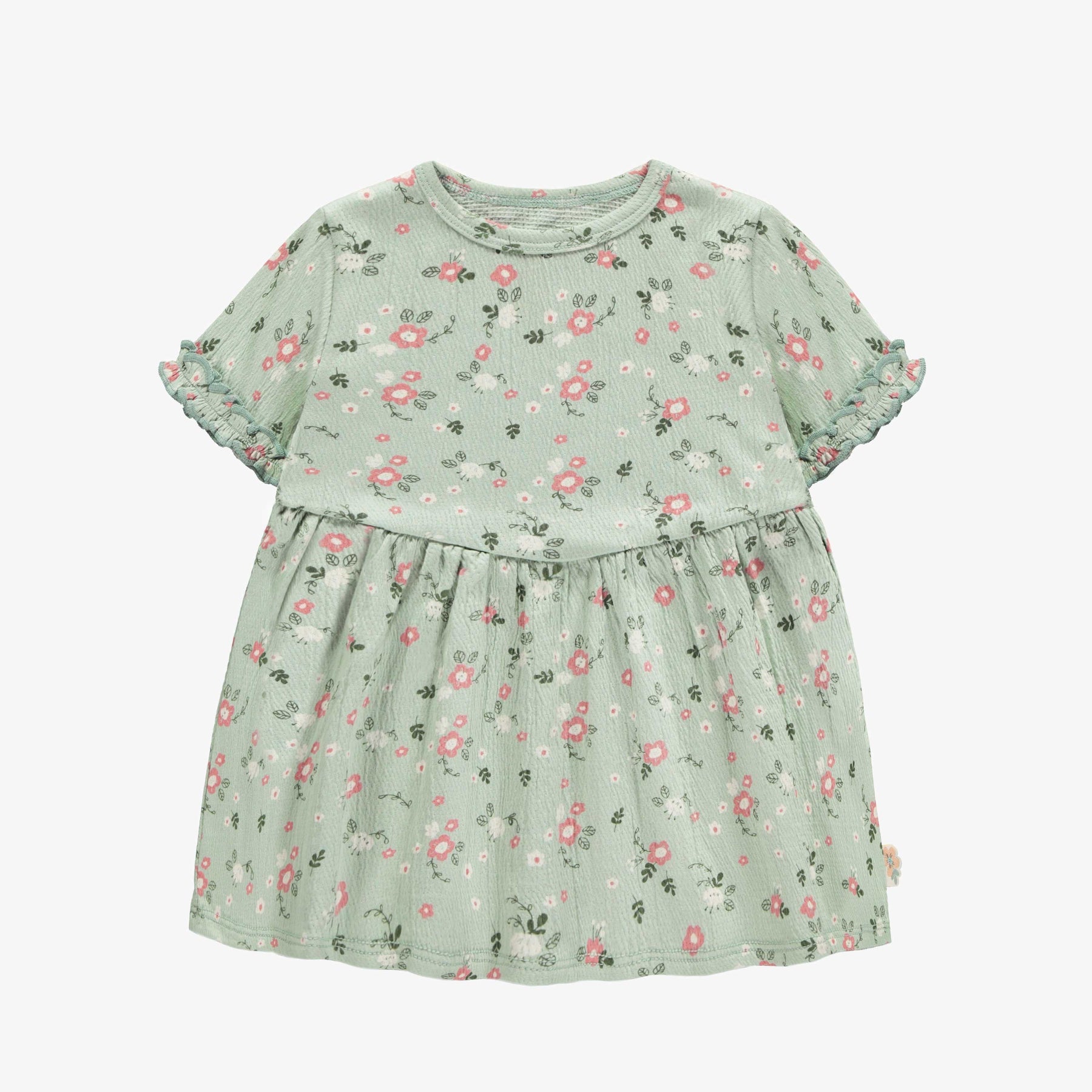 LIGHT GREEN FLORAL SHORT SLEEVES REGULAR FIT FLARED DRESS, BABY