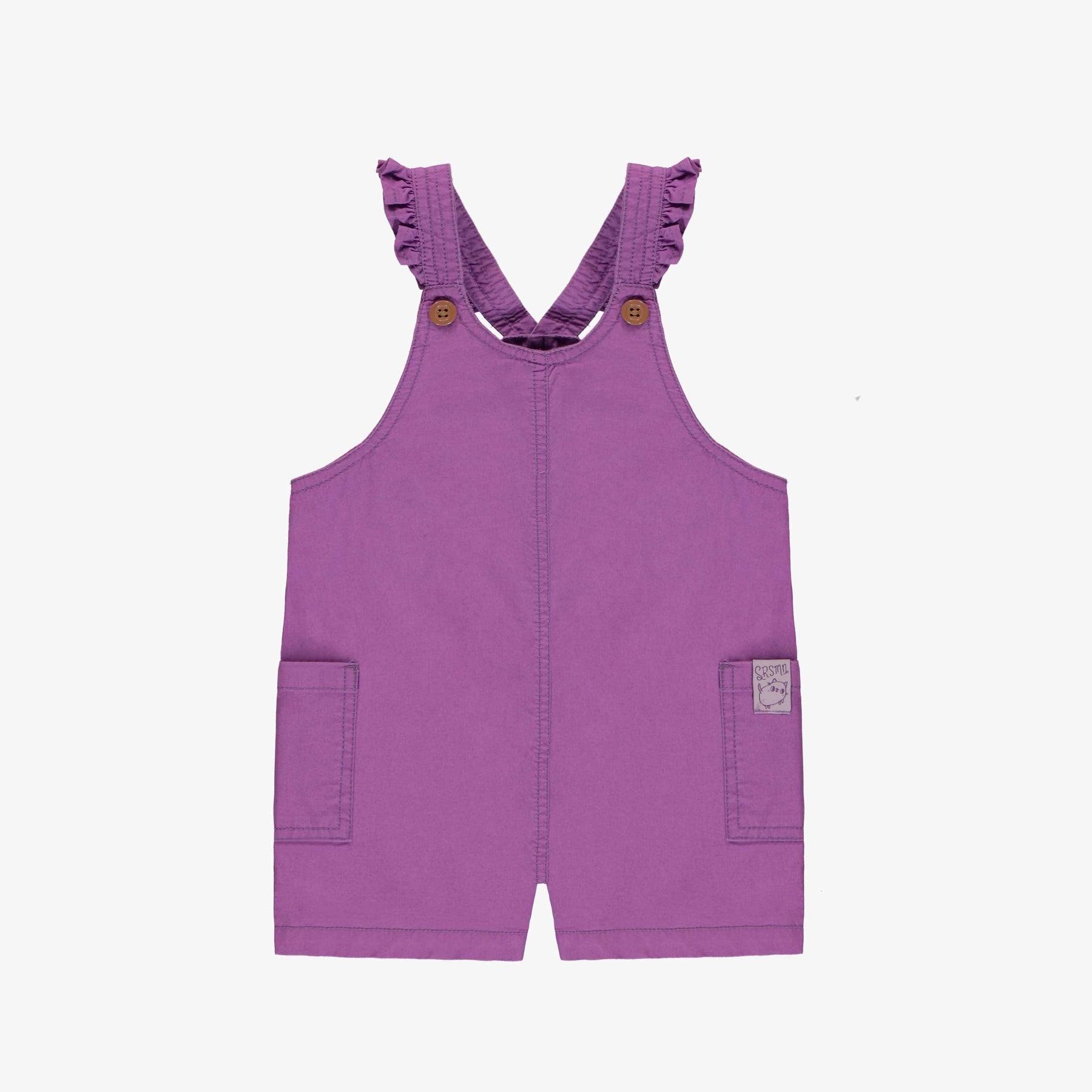 SHORT PURPLE OVERALL WITH RUFFLED STRAPS COTTON, BABY