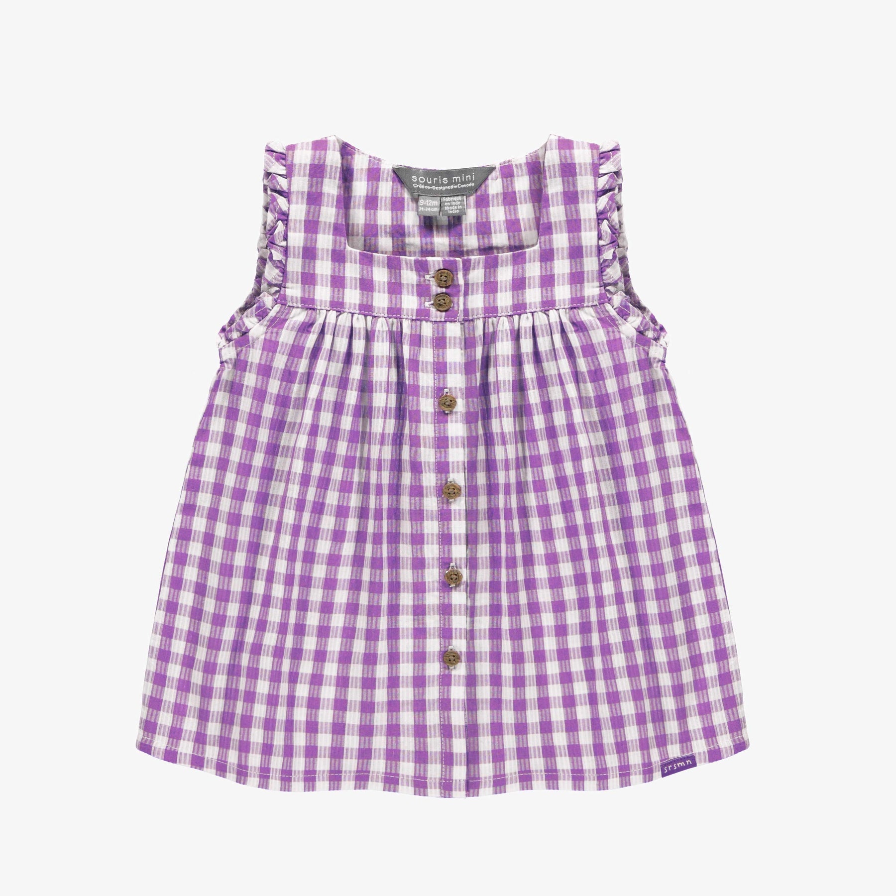 PURPLE AND WHITE CHECKERED DRESS WITH LARGE STRAPS SEERSUCKER