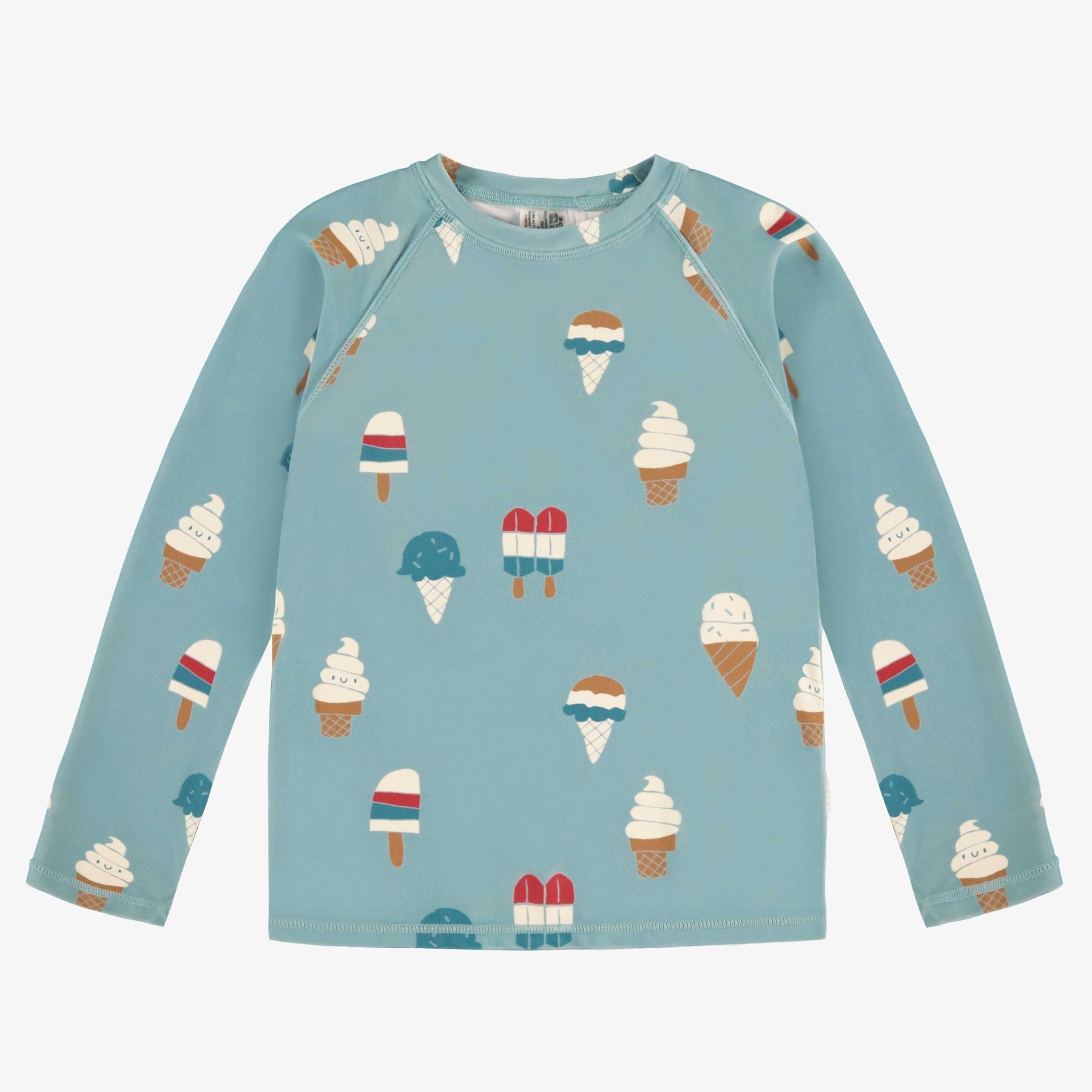 BLUE LONG SLEEVES SWIM T-SHIRT WITH ICY TREAT PRINT, CHILD