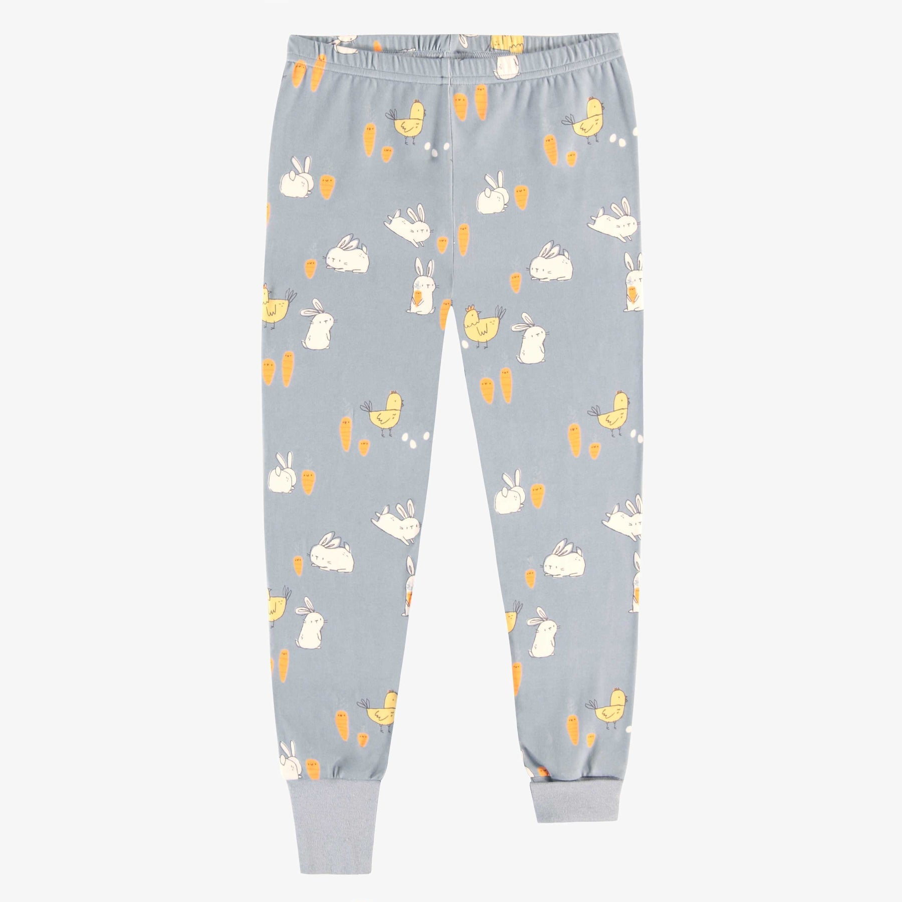 CREAM AND BLUE TWO-PIECES PAJAMA WITH BUNNIES CHICKENS PRINT, CHILD