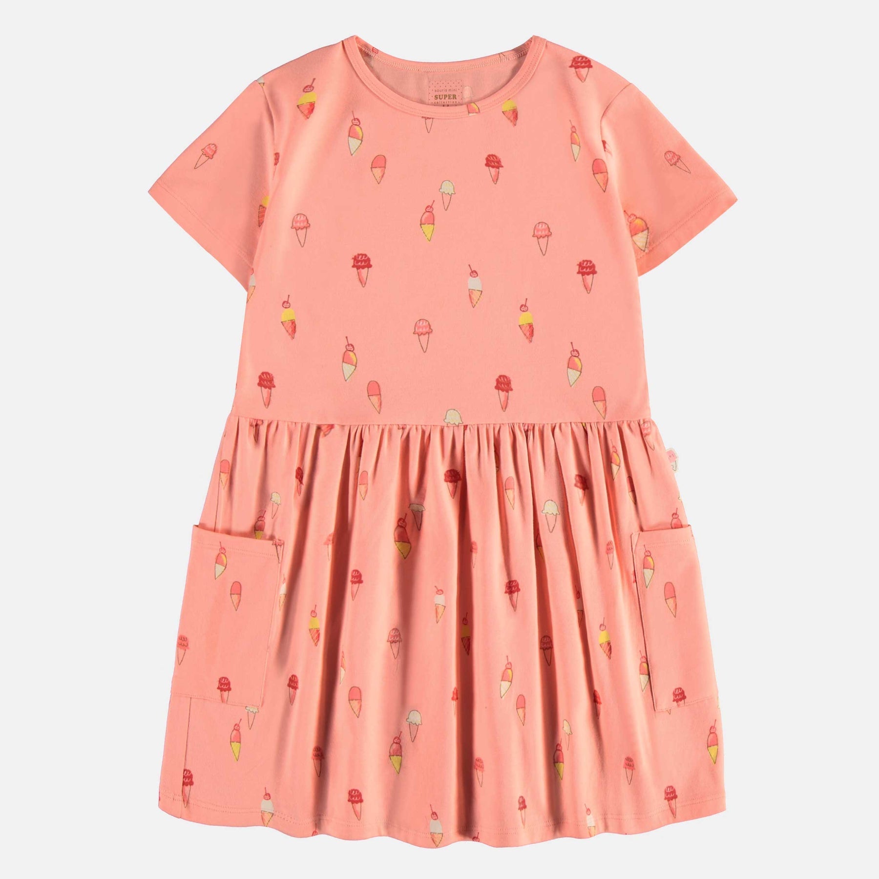 PINK SHORT SLEEVED DRESS WITH ICE CREAM PRINT COTTON, CHILD