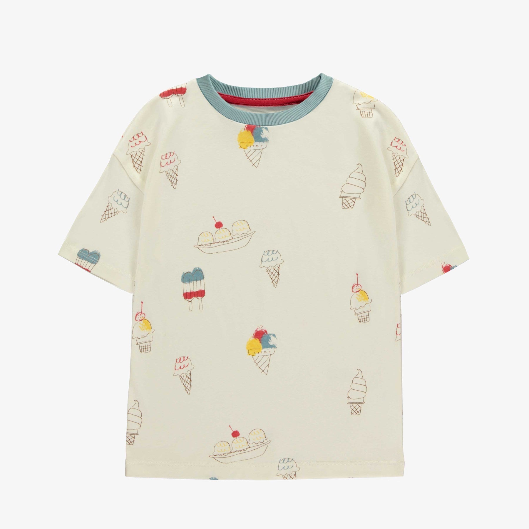 CREAM SHORT SLEEVE T-SHIRT WITH ICE PRINT, CHILD