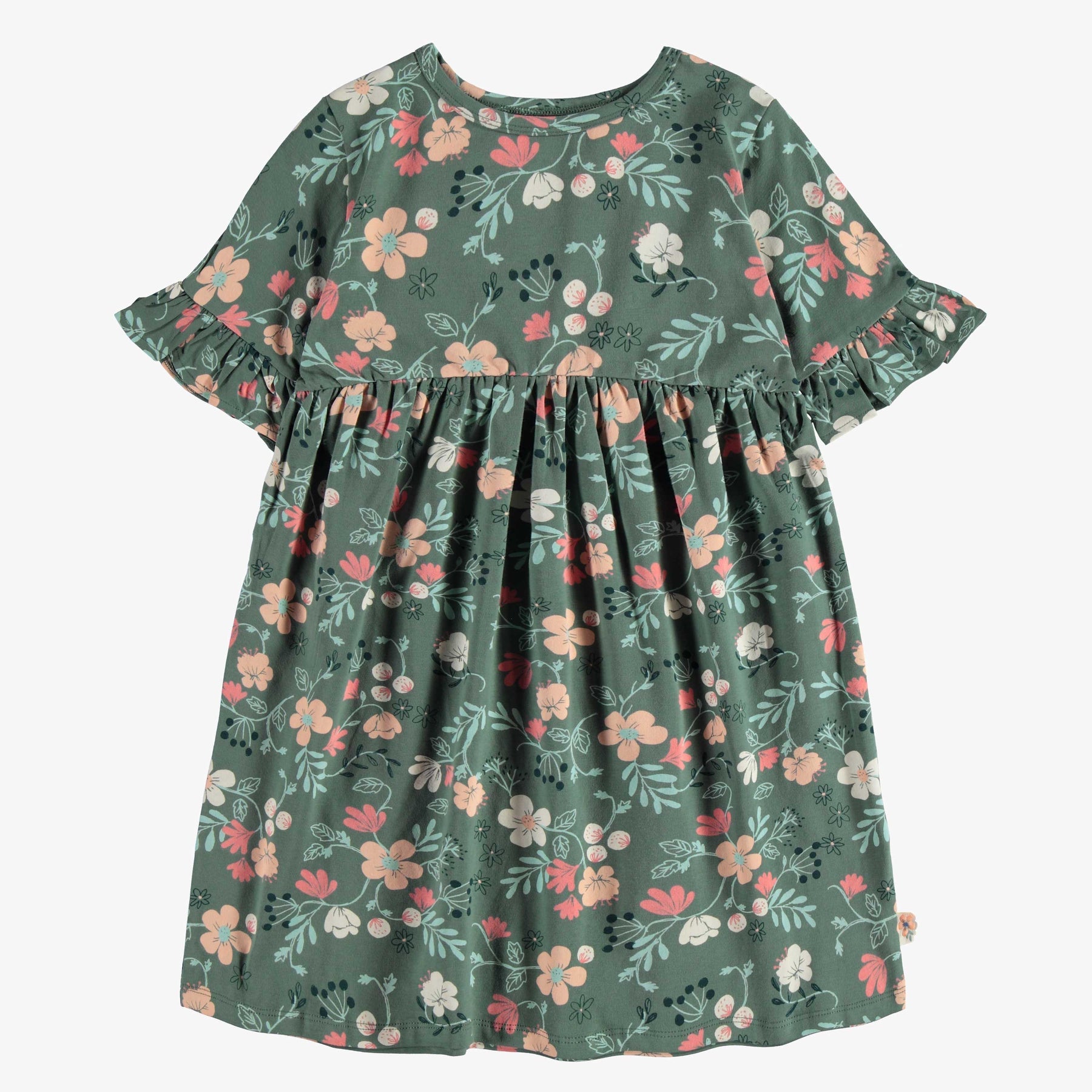 FLORAL GREEN SHORT-SLEEVED REGULAR FLARED DRESS, CHILD