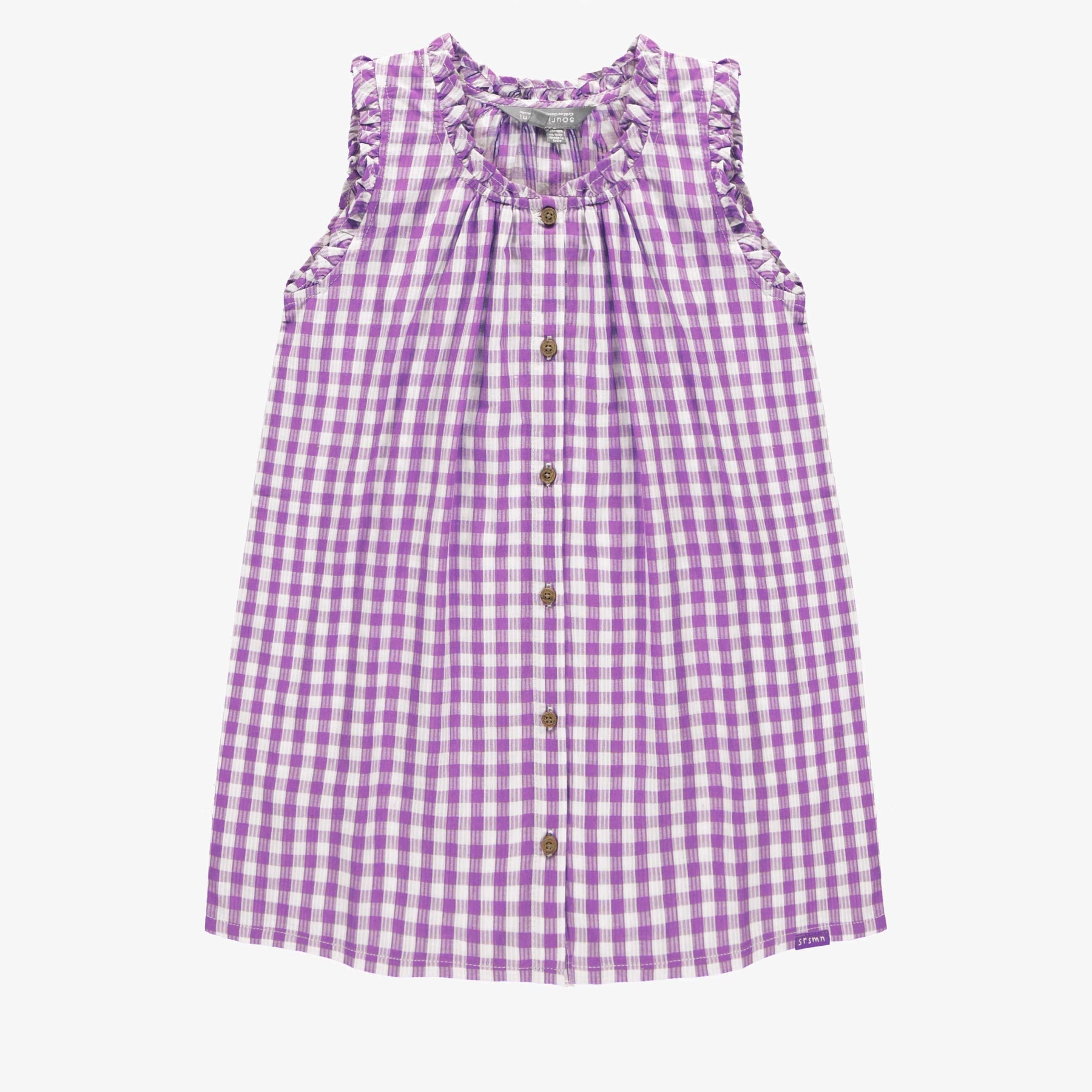 PURPLE AND WHITE CHECKERED DRESS WITH LARGE STRAPS SEERSUCKER