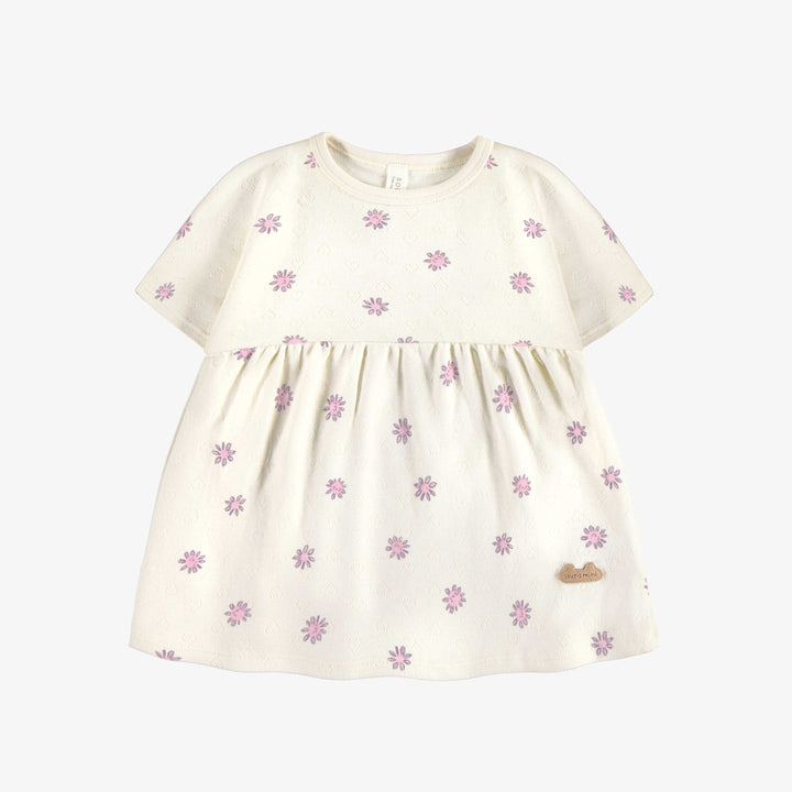 CREAM FLORAL SHORT SLEEVES DRESS AND BLOOMER ORGANIC COTTON, NEWBORN