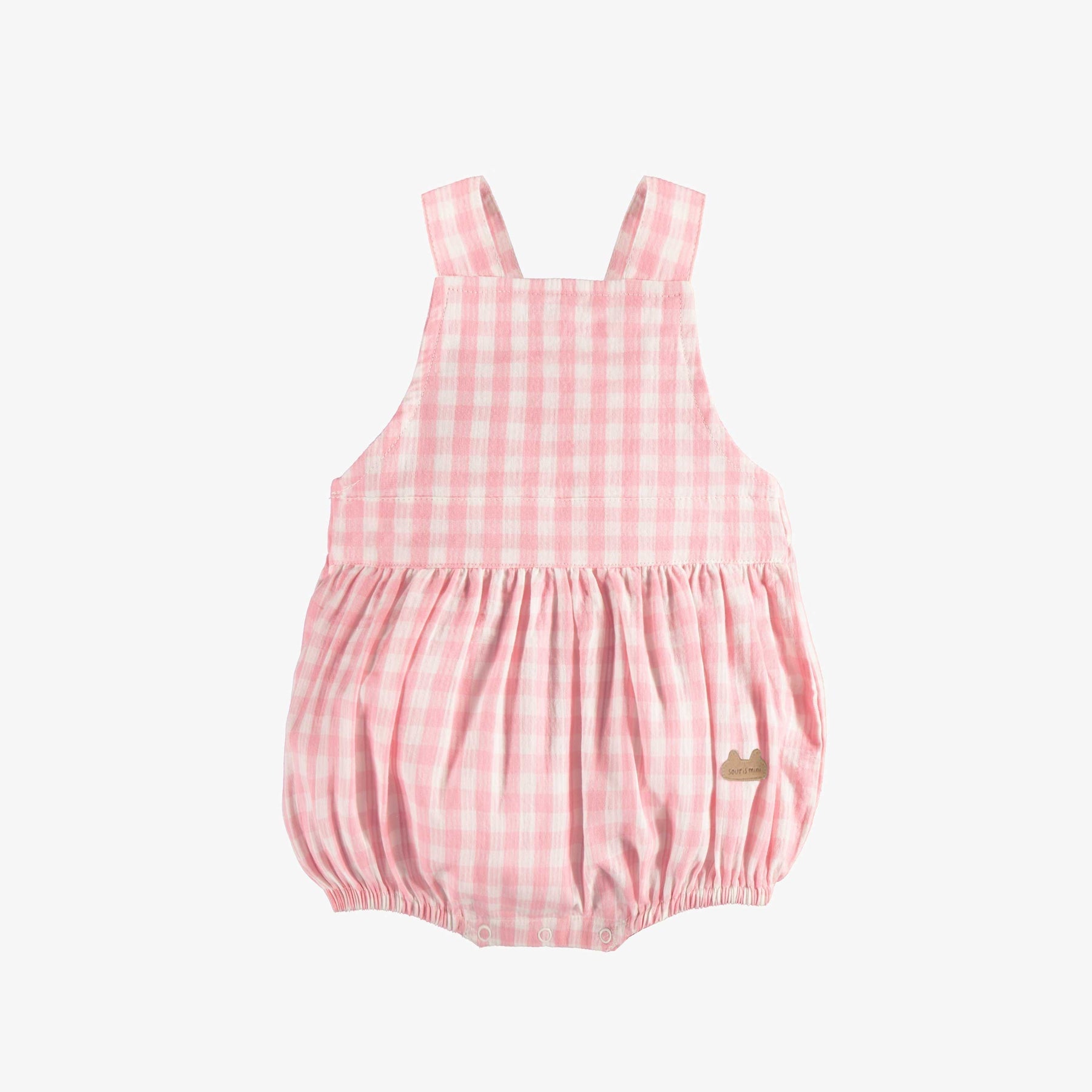 PINK AND WHITE PLAID ONE-PIECE WITH LARGE STRAPS SEERSUCKER, NEWBORN