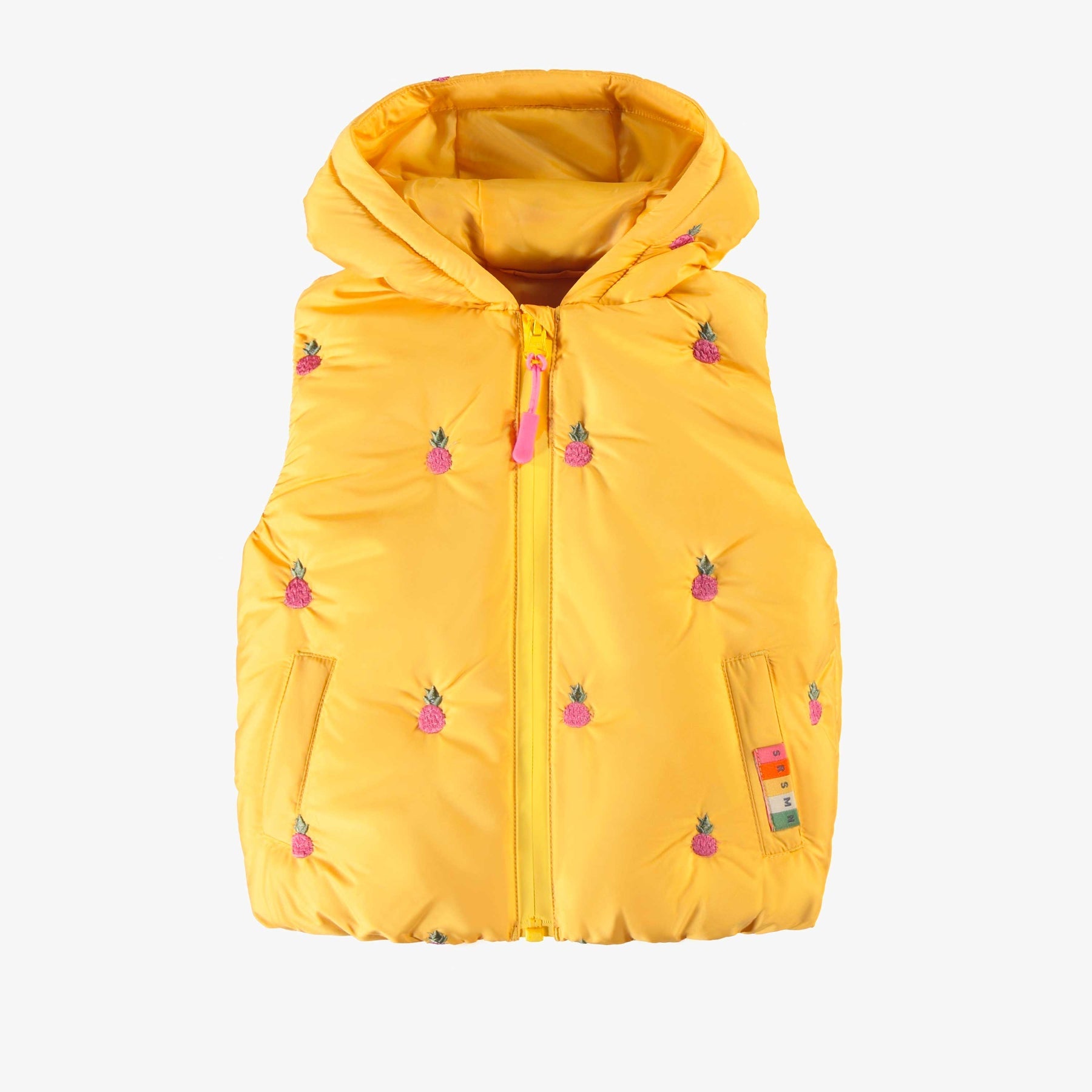 YELLOW SLEEVELESS PUFFER WITH HOOD