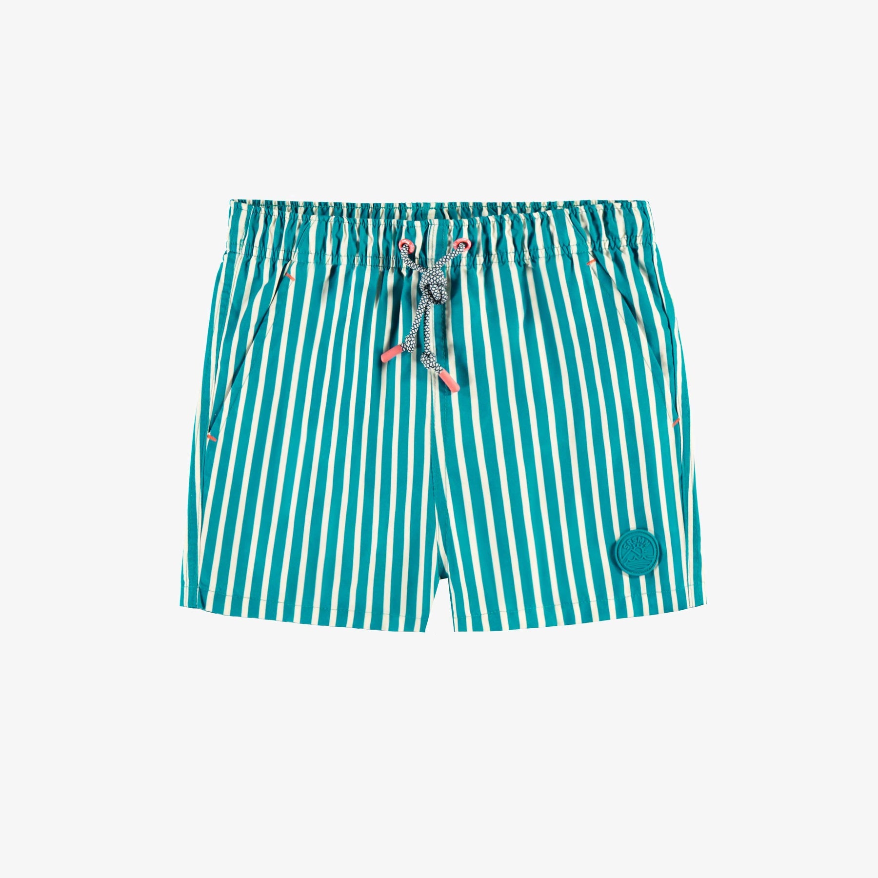 BLUE SWIM SHORTS WITH WHITE STRIPES, CHILD