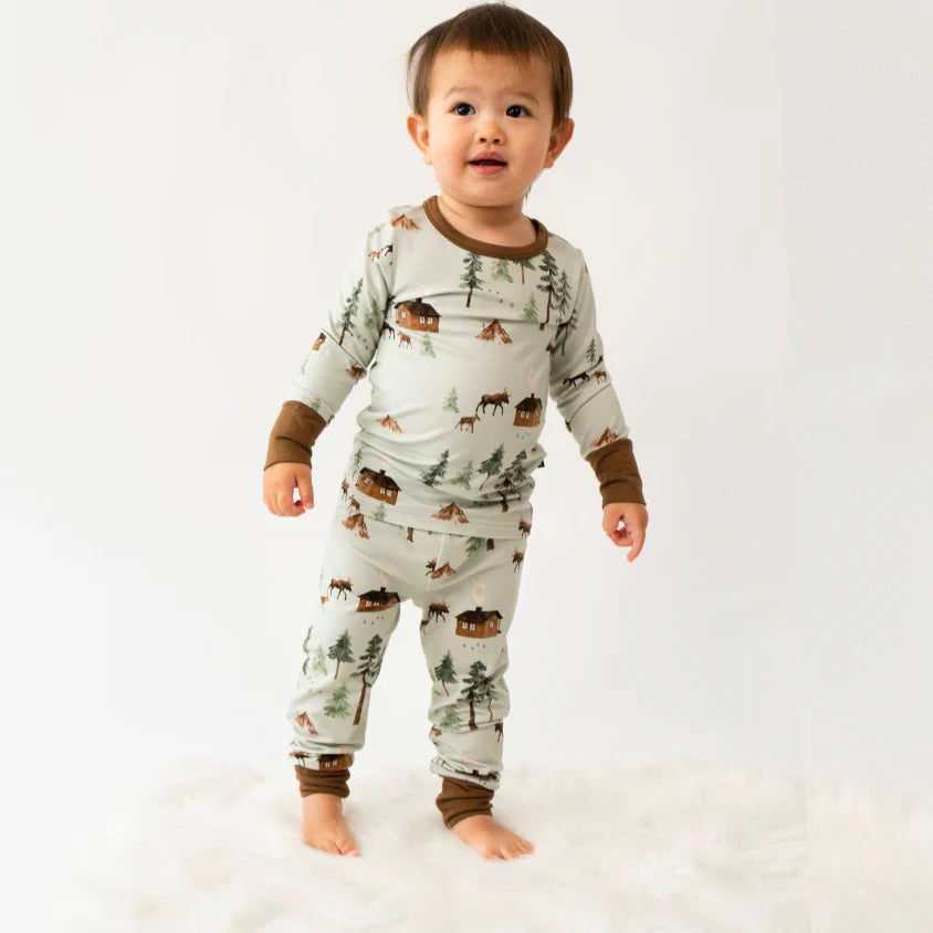 Long Sleeve PJ Set - Moose on Green