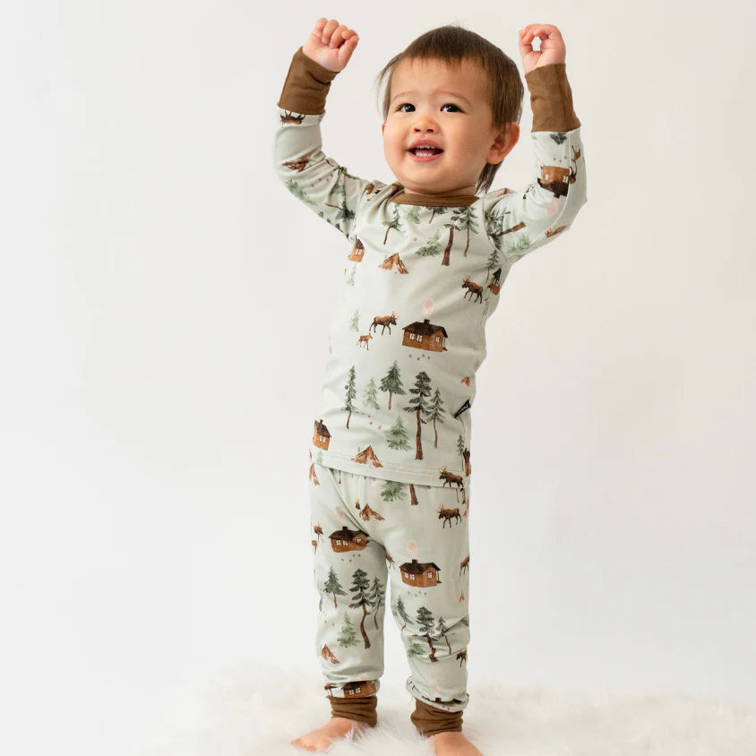 Long Sleeve PJ Set - Moose on Green