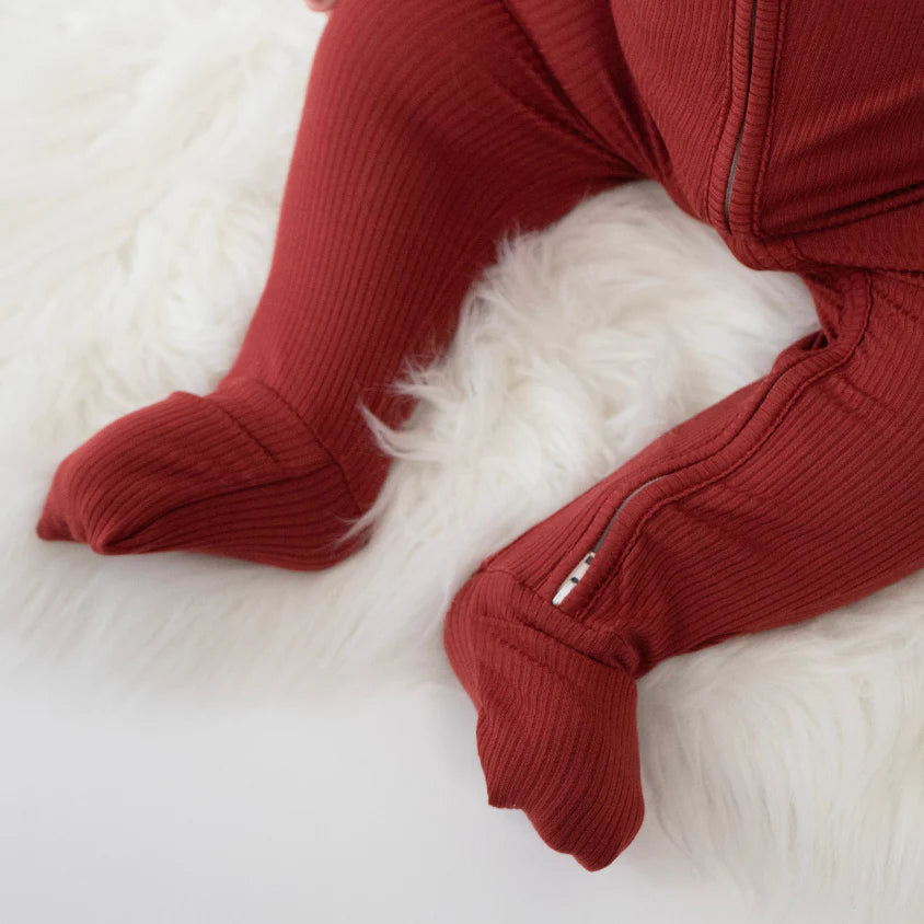 Ribbed Bamboo Footless Sleeper with Fold-Over Cuffs - Burgundy