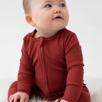 Ribbed Bamboo Footless Sleeper with Fold-Over Cuffs - Burgundy