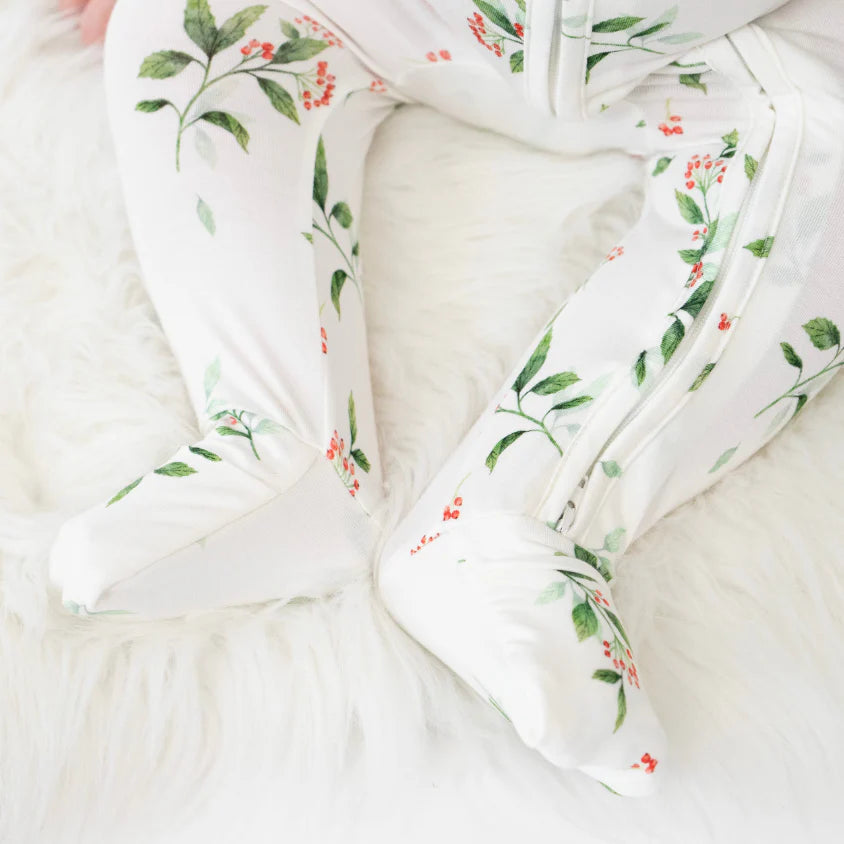 Footless Sleeper with Fold-Over Cuffs - Holly Berries