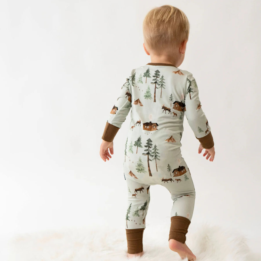 Footless Sleeper with Fold-Over Cuffs - Moose on Green