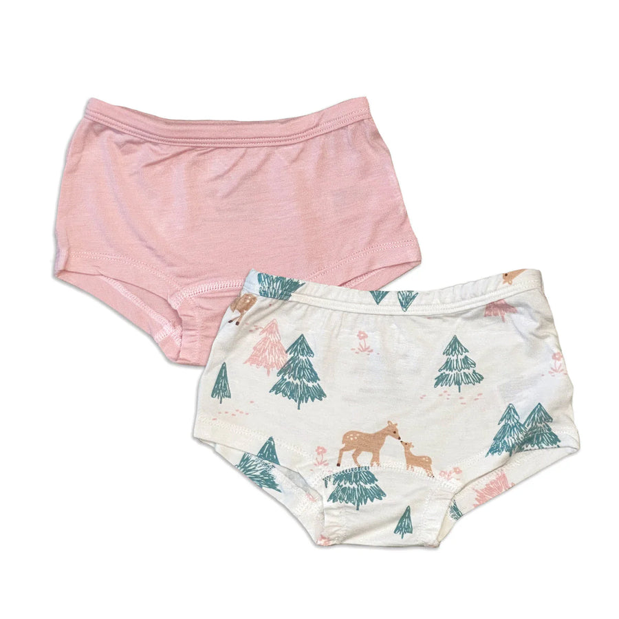 Bamboo Girls Boyshorts 2 Pack (Deer Forest Print/Teatime Pink)