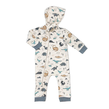 Bamboo Fleece Hooded Romper w/2 Way Zipper (Dino Delight Print)