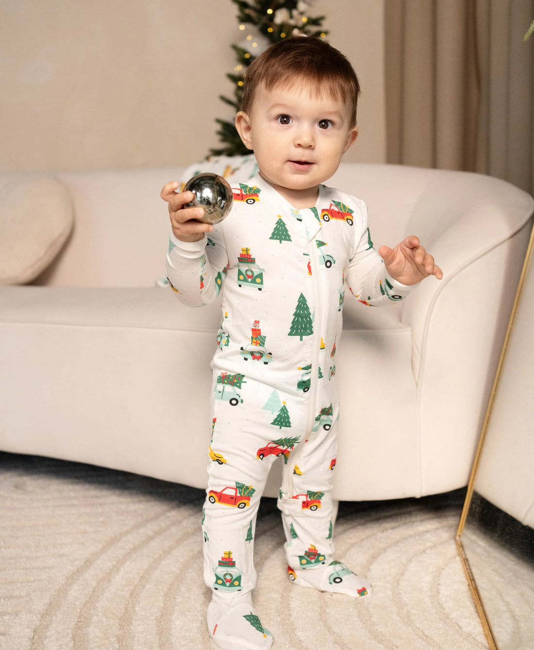 Bamboo Footies w/2 Way zipper (Jolly Christmas Cars Print)