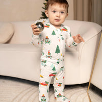 Bamboo Footies w/2 Way zipper (Jolly Christmas Cars Print)