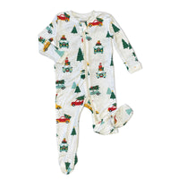 Bamboo Footies w/2 Way zipper (Jolly Christmas Cars Print)