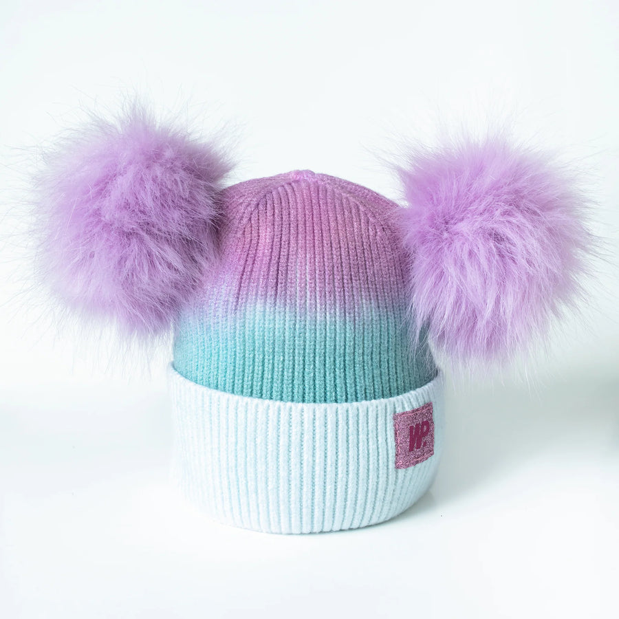 Lavender Aqua Ombre Double Pom Toque (2-6X)