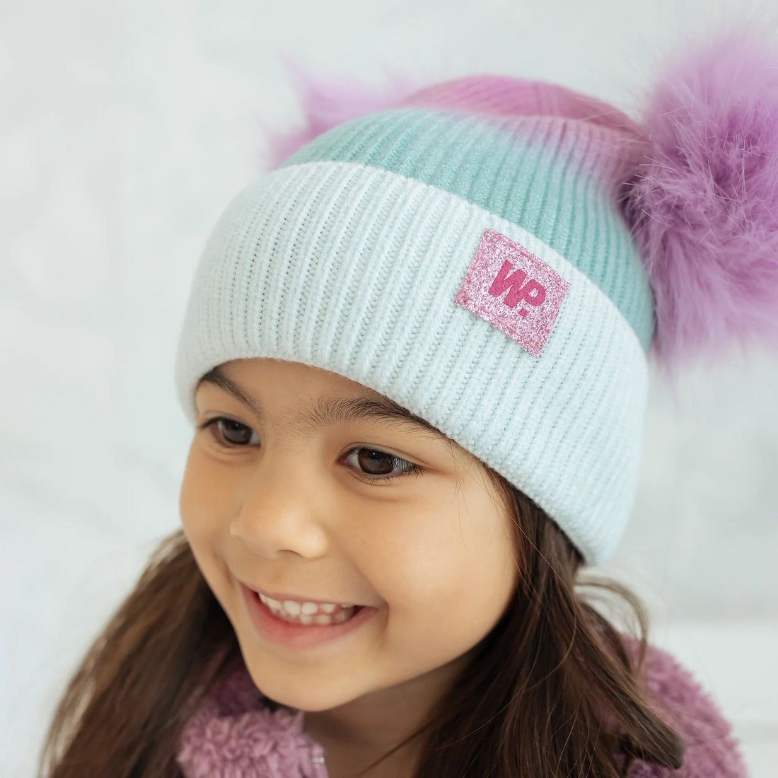 Lavender Aqua Ombre Double Pom Toque (2-6X)