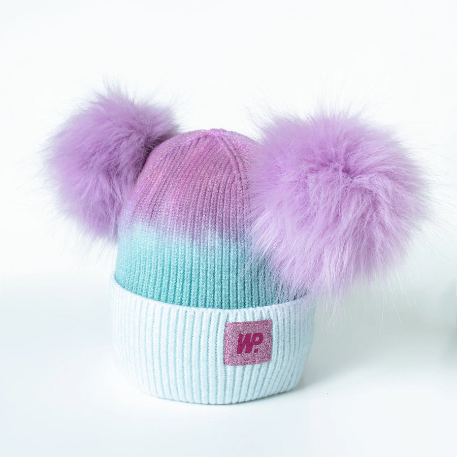 Lavender Aqua Ombre Double Pom Toque (2-6X)