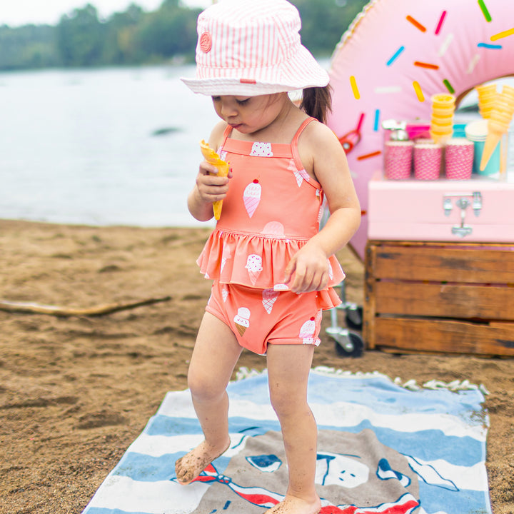 PEACH TWO PIECES SWIMSUIT WITH ICE CREAM CONE PRINT, BABY