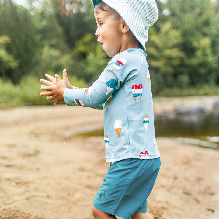 BLUE LONG SLEEVES SWIM T-SHIRT WITH ICY TREAT PRINT, BABY