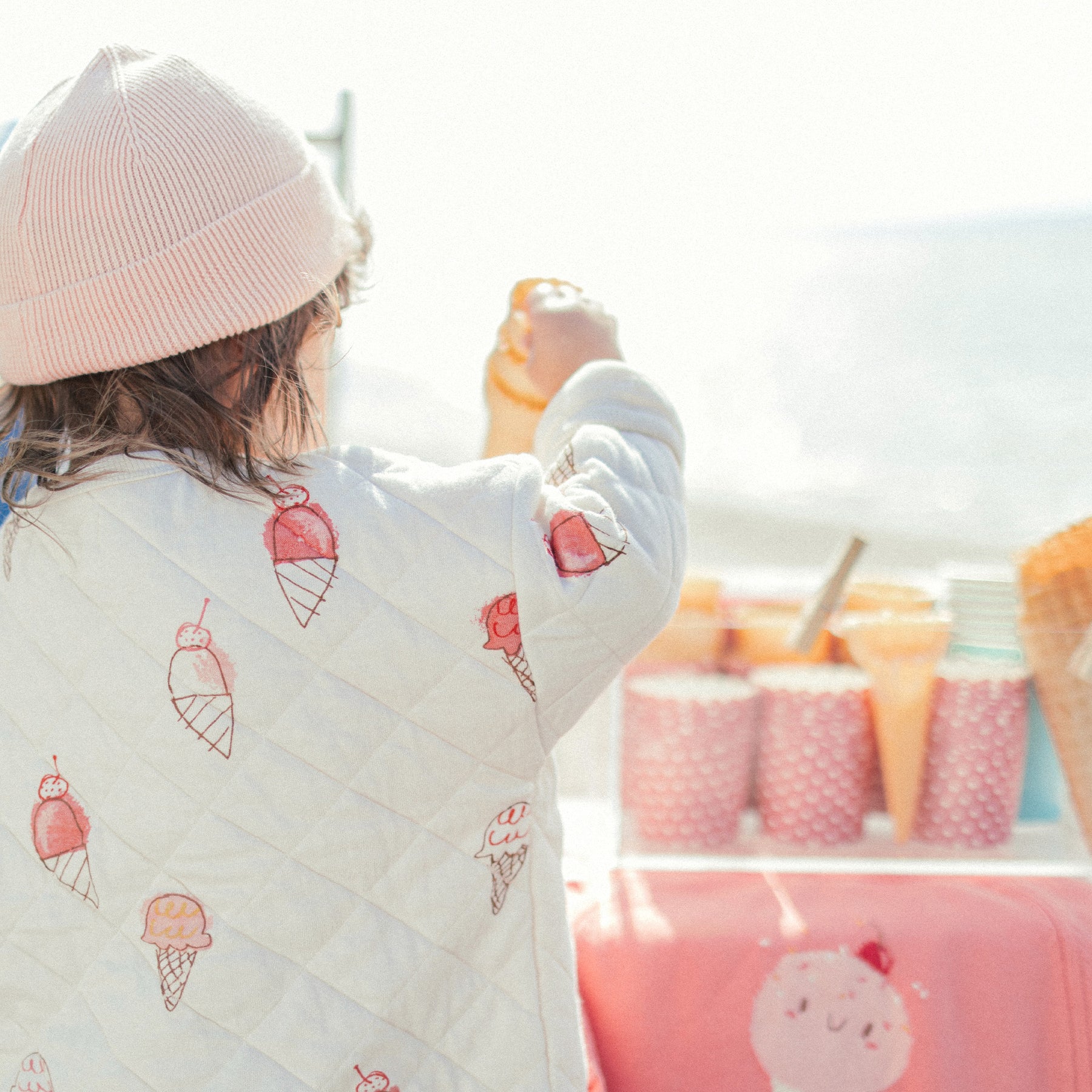 CREAM SWEATSHIRT WITH ICE PRINT QUILTED JERSEY, BABY