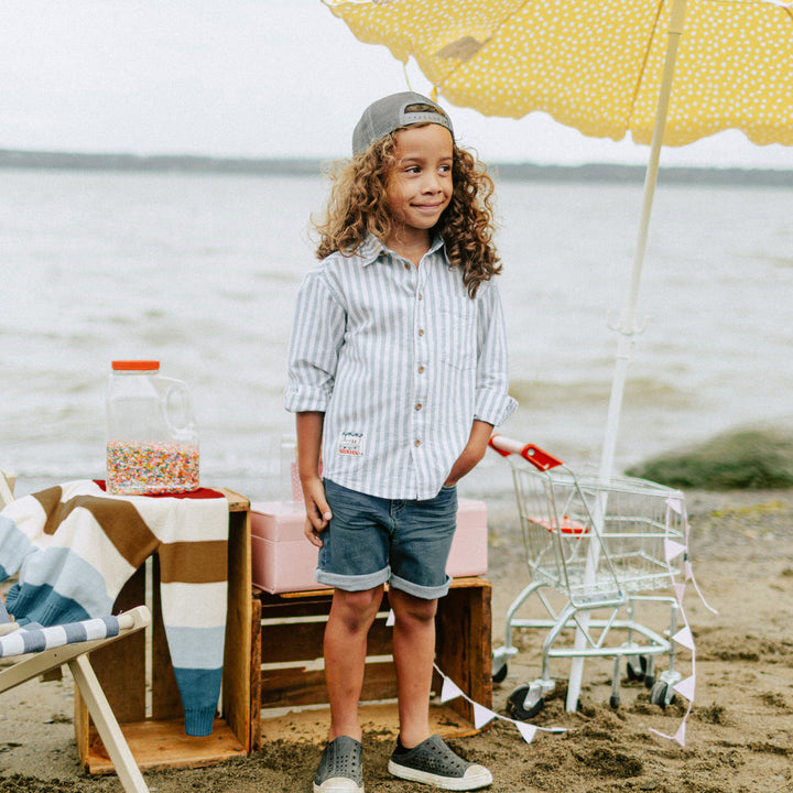 BLUE AND CREAM STRIPED RELAXED FIT SHIRT , CHILD