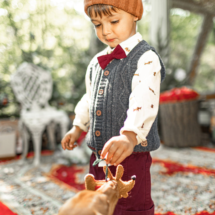 CREAM SHIRT WITH A DOG PATTERN IN COTTON POPLIN EFFECT PEACH SKIN, BABY