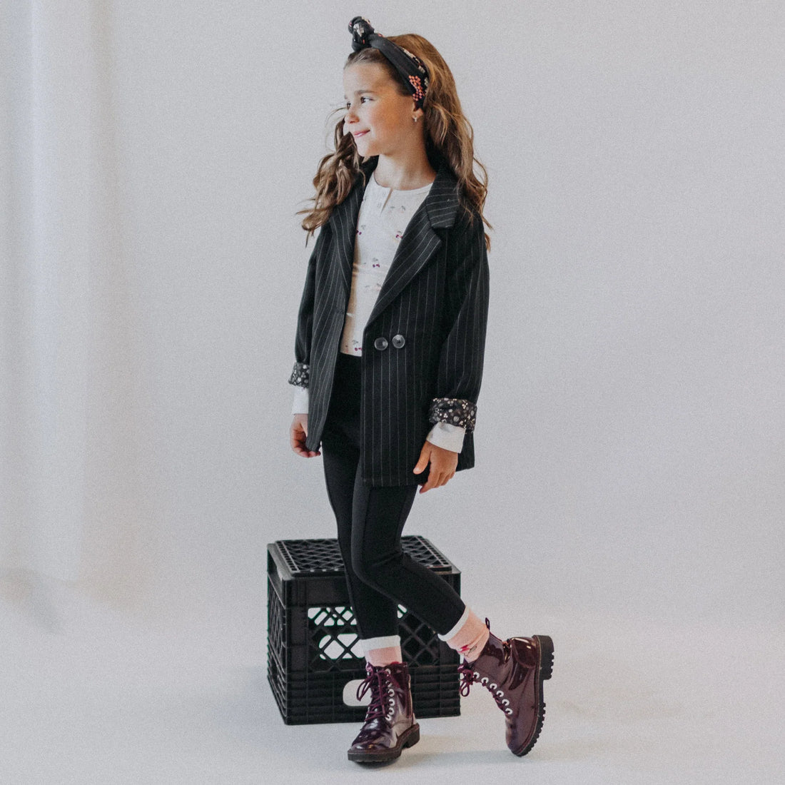 BLACK AND WHITE STRIPED JACKET IN GABARDINE, CHILD