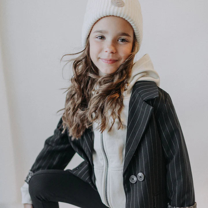 BLACK AND WHITE STRIPED JACKET IN GABARDINE, CHILD