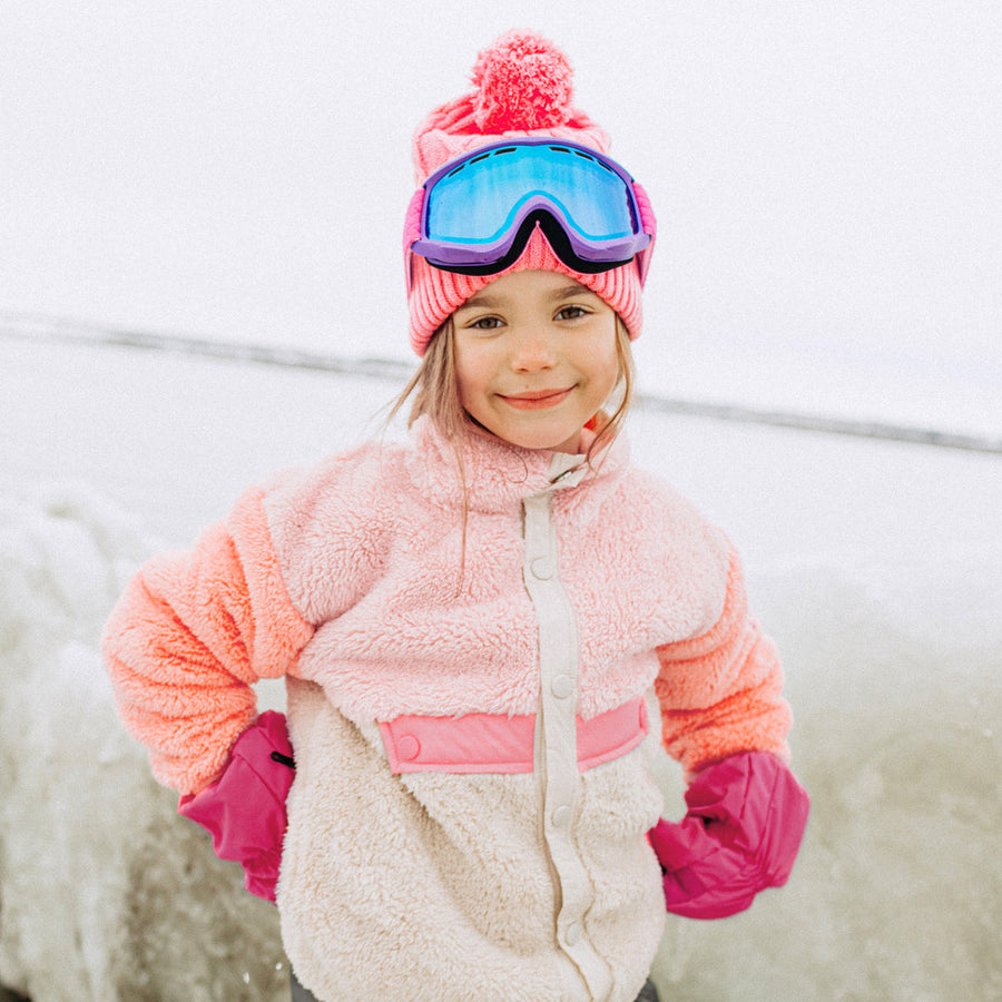 SHERPA PINK BLOCK COLOR VEST WITH HIGH COLLAR, CHILD