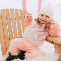 PINK COLOR BLOCK HOODED VEST IN SHERPA, BABY