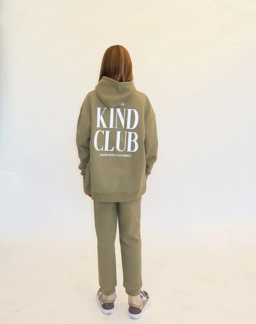 "Kind Club" Kids Big Sister Hoodie - Olive