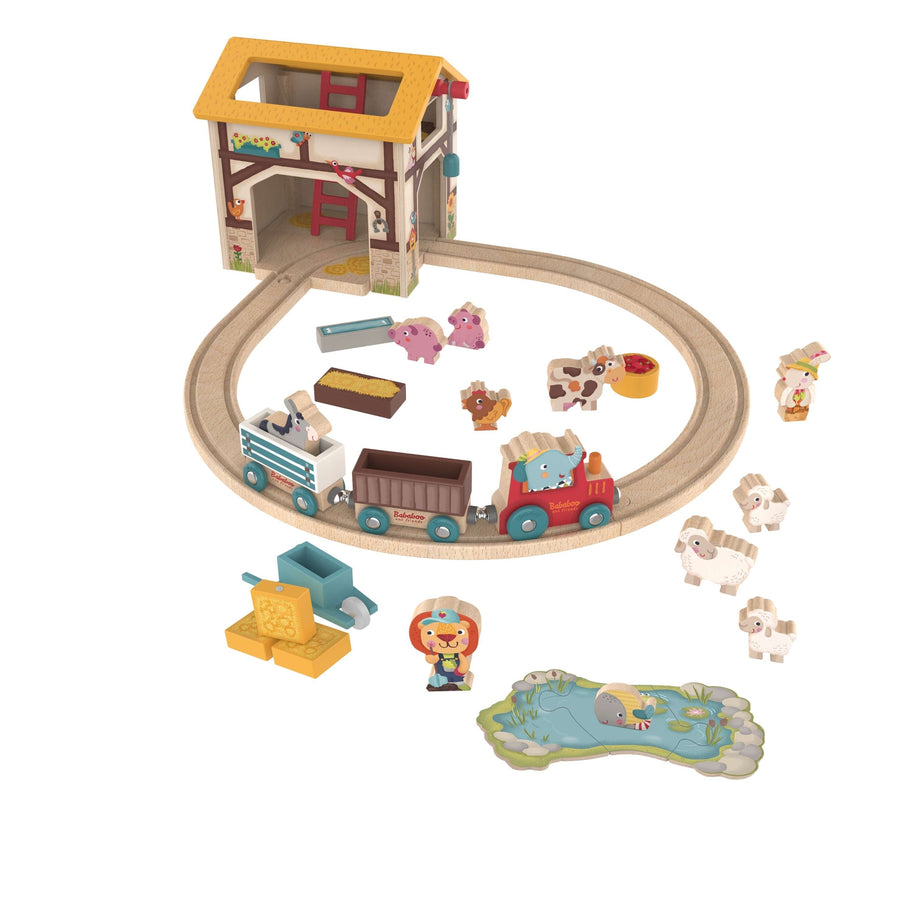 Farm Play World with Wooden Train Tracks