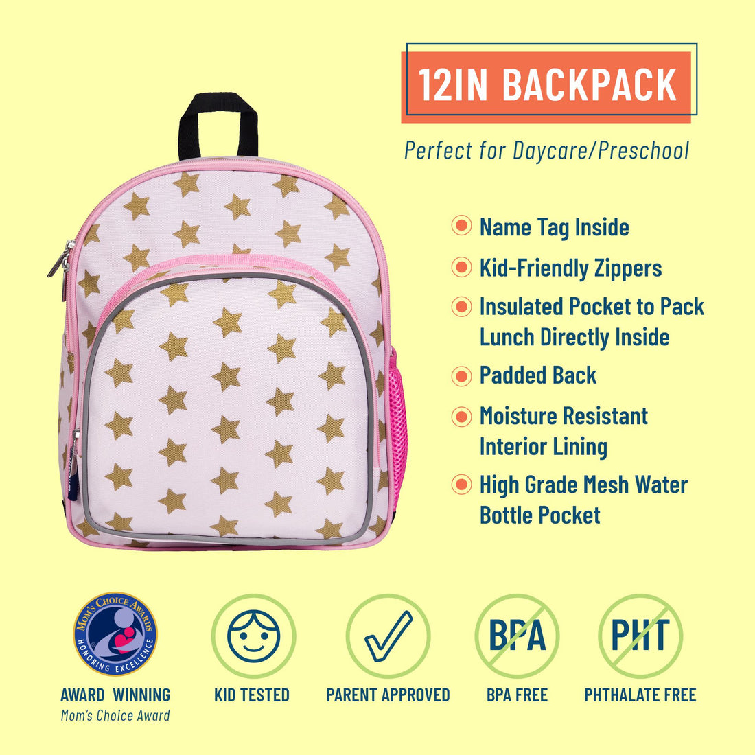 Pink and Gold Stars 12 Inch Backpack